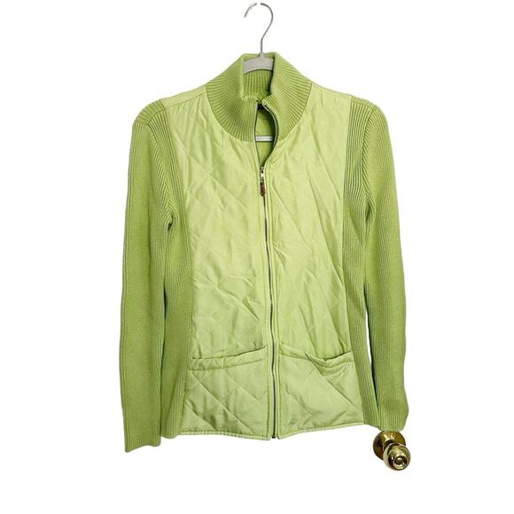 J. McLaughlin Quilted Sweater Jacket Silk Lime Green Size Small - Picture 1 of 5
